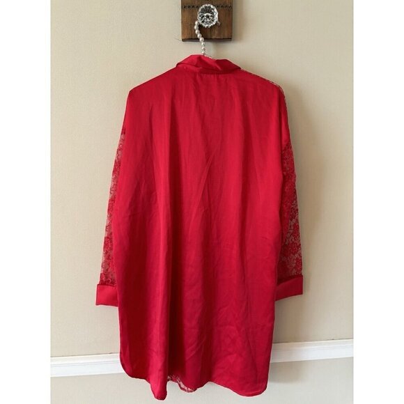 Vintage Victorias Secret Womens Size Small Red Lace Sleep Shirt Long Sleeve - Picture 3 of 5